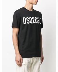 schwarzes und weißes bedrucktes T-Shirt mit einem Rundhalsausschnitt von DSQUARED2