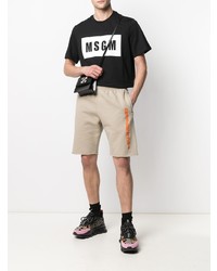 schwarzes und weißes bedrucktes T-Shirt mit einem Rundhalsausschnitt von MSGM