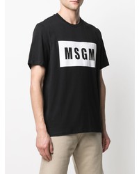 schwarzes und weißes bedrucktes T-Shirt mit einem Rundhalsausschnitt von MSGM