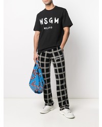 schwarzes und weißes bedrucktes T-Shirt mit einem Rundhalsausschnitt von MSGM