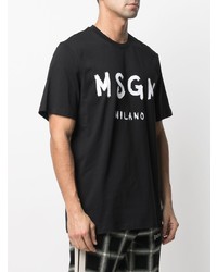 schwarzes und weißes bedrucktes T-Shirt mit einem Rundhalsausschnitt von MSGM