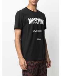 schwarzes und weißes bedrucktes T-Shirt mit einem Rundhalsausschnitt von Moschino