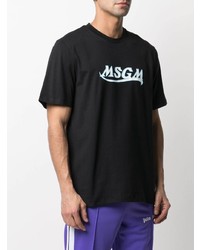 schwarzes und weißes bedrucktes T-Shirt mit einem Rundhalsausschnitt von MSGM