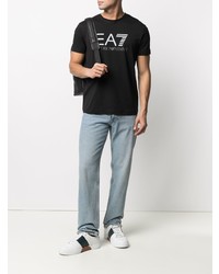 schwarzes und weißes bedrucktes T-Shirt mit einem Rundhalsausschnitt von Ea7 Emporio Armani