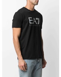 schwarzes und weißes bedrucktes T-Shirt mit einem Rundhalsausschnitt von Ea7 Emporio Armani