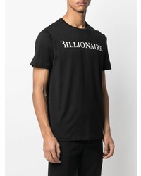 schwarzes und weißes bedrucktes T-Shirt mit einem Rundhalsausschnitt von Billionaire