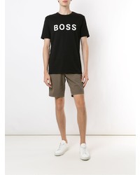 schwarzes und weißes bedrucktes T-Shirt mit einem Rundhalsausschnitt von BOSS