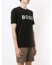 schwarzes und weißes bedrucktes T-Shirt mit einem Rundhalsausschnitt von BOSS