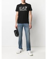 schwarzes und weißes bedrucktes T-Shirt mit einem Rundhalsausschnitt von Ea7 Emporio Armani