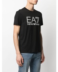 schwarzes und weißes bedrucktes T-Shirt mit einem Rundhalsausschnitt von Ea7 Emporio Armani