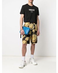 schwarzes und weißes bedrucktes T-Shirt mit einem Rundhalsausschnitt von Versace