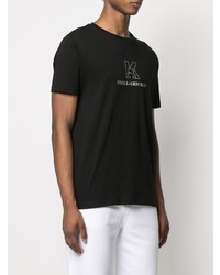 schwarzes und weißes bedrucktes T-Shirt mit einem Rundhalsausschnitt von Karl Lagerfeld