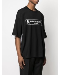 schwarzes und weißes bedrucktes T-Shirt mit einem Rundhalsausschnitt von Mastermind Japan