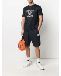 schwarzes und weißes bedrucktes T-Shirt mit einem Rundhalsausschnitt von Emporio Armani