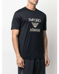 schwarzes und weißes bedrucktes T-Shirt mit einem Rundhalsausschnitt von Emporio Armani