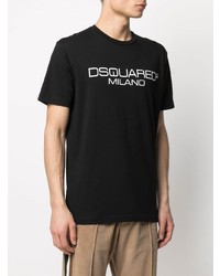 schwarzes und weißes bedrucktes T-Shirt mit einem Rundhalsausschnitt von DSQUARED2