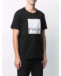 schwarzes und weißes bedrucktes T-Shirt mit einem Rundhalsausschnitt von Polo Ralph Lauren