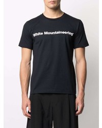 schwarzes und weißes bedrucktes T-Shirt mit einem Rundhalsausschnitt von White Mountaineering