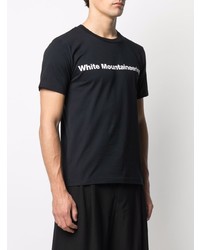 schwarzes und weißes bedrucktes T-Shirt mit einem Rundhalsausschnitt von White Mountaineering