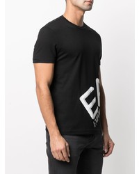 schwarzes und weißes bedrucktes T-Shirt mit einem Rundhalsausschnitt von Emporio Armani