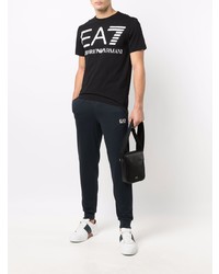 schwarzes und weißes bedrucktes T-Shirt mit einem Rundhalsausschnitt von Ea7 Emporio Armani