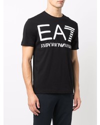 schwarzes und weißes bedrucktes T-Shirt mit einem Rundhalsausschnitt von Ea7 Emporio Armani