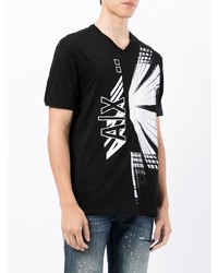 schwarzes und weißes bedrucktes T-Shirt mit einem Rundhalsausschnitt von Armani Exchange