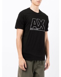 schwarzes und weißes bedrucktes T-Shirt mit einem Rundhalsausschnitt von Armani Exchange