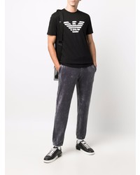 schwarzes und weißes bedrucktes T-Shirt mit einem Rundhalsausschnitt von Emporio Armani