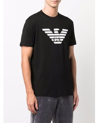 schwarzes und weißes bedrucktes T-Shirt mit einem Rundhalsausschnitt von Emporio Armani