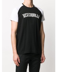 schwarzes und weißes bedrucktes T-Shirt mit einem Rundhalsausschnitt von Just Cavalli