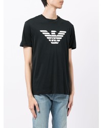 schwarzes und weißes bedrucktes T-Shirt mit einem Rundhalsausschnitt von Emporio Armani