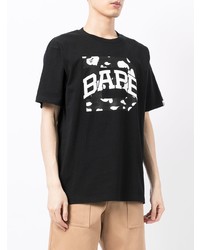 schwarzes und weißes bedrucktes T-Shirt mit einem Rundhalsausschnitt von A Bathing Ape