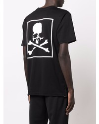 schwarzes und weißes bedrucktes T-Shirt mit einem Rundhalsausschnitt von Mastermind World