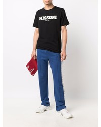 schwarzes und weißes bedrucktes T-Shirt mit einem Rundhalsausschnitt von Missoni