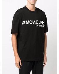 schwarzes und weißes bedrucktes T-Shirt mit einem Rundhalsausschnitt von MONCLER GRENOBLE