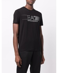 schwarzes und weißes bedrucktes T-Shirt mit einem Rundhalsausschnitt von Ea7 Emporio Armani