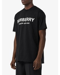 schwarzes und weißes bedrucktes T-Shirt mit einem Rundhalsausschnitt von Burberry