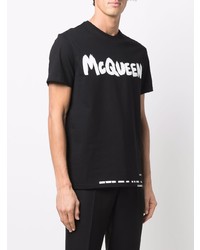 schwarzes und weißes bedrucktes T-Shirt mit einem Rundhalsausschnitt von Alexander McQueen