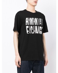 schwarzes und weißes bedrucktes T-Shirt mit einem Rundhalsausschnitt von Armani Exchange