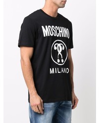 schwarzes und weißes bedrucktes T-Shirt mit einem Rundhalsausschnitt von Moschino