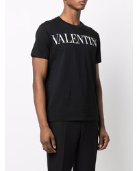 schwarzes und weißes bedrucktes T-Shirt mit einem Rundhalsausschnitt von Valentino