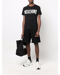 schwarzes und weißes bedrucktes T-Shirt mit einem Rundhalsausschnitt von Moschino