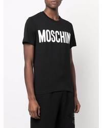 schwarzes und weißes bedrucktes T-Shirt mit einem Rundhalsausschnitt von Moschino