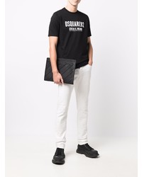 schwarzes und weißes bedrucktes T-Shirt mit einem Rundhalsausschnitt von DSQUARED2