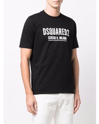 schwarzes und weißes bedrucktes T-Shirt mit einem Rundhalsausschnitt von DSQUARED2