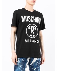 schwarzes und weißes bedrucktes T-Shirt mit einem Rundhalsausschnitt von Moschino