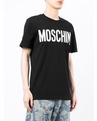 schwarzes und weißes bedrucktes T-Shirt mit einem Rundhalsausschnitt von Moschino