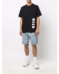 schwarzes und weißes bedrucktes T-Shirt mit einem Rundhalsausschnitt von MSGM