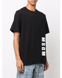 schwarzes und weißes bedrucktes T-Shirt mit einem Rundhalsausschnitt von MSGM